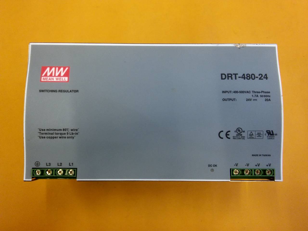 MEAN WELL MW DRT-480-24 24V 20A POWER SUPPLY GÜÇ KAYNAĞI