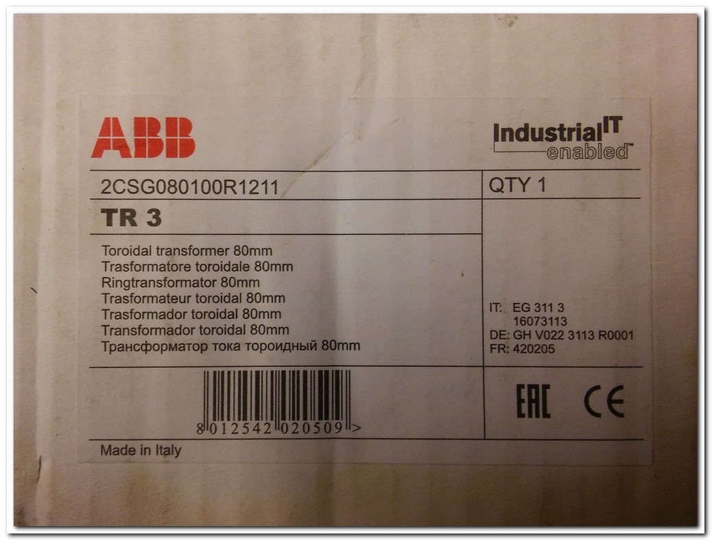 ABB TR3 TR 3 2CSG080100R1211 SIFIR KUTULU TROİD AKIM TRAFOSU
