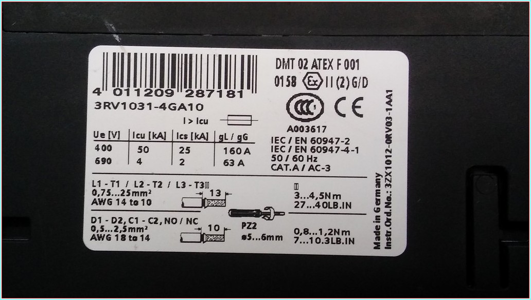 SIEMENS 3RV1031-4GA10 SIRIUS 36-45A MOTOR KORUMA  3RV2031-4VA10