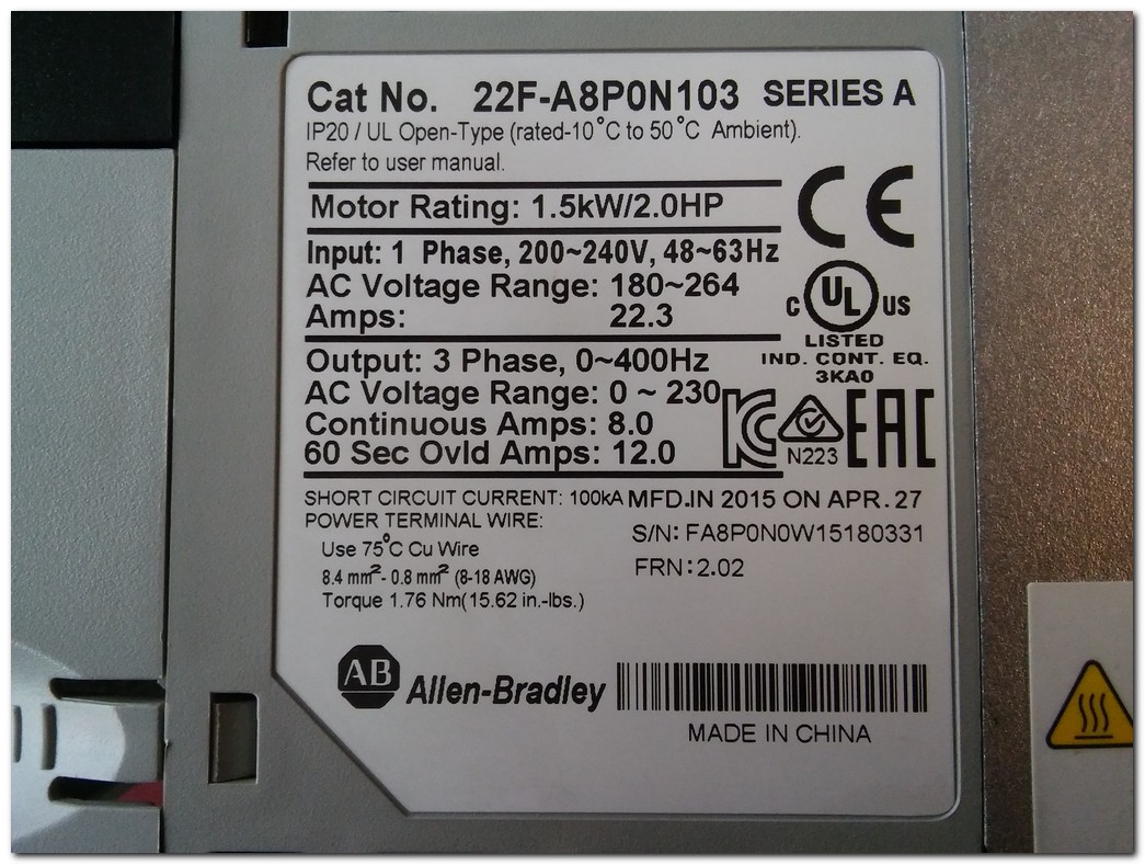 ALLEN BRADLEY 22F-A8P0N103 1,5KW SÜRÜCÜ POWER FLEX 4M 1,5 KW INVERTER