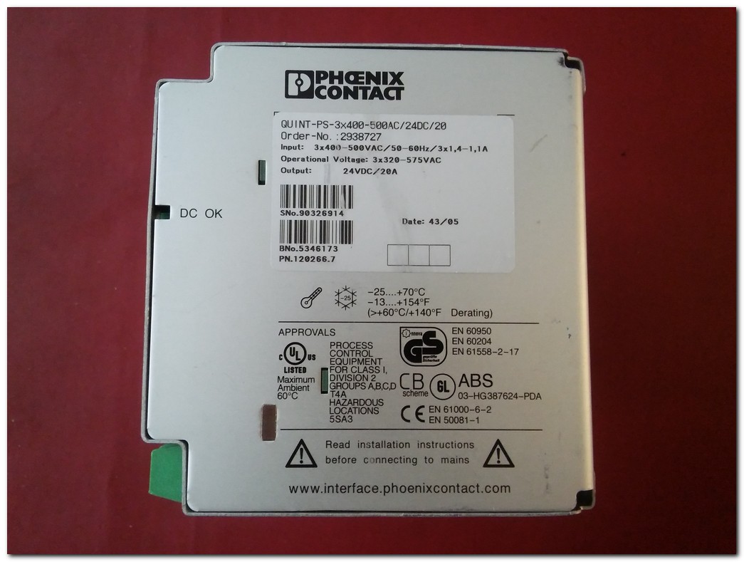 PHOENIX CONTACT QUINT-PS-3X400-500AC-24DC-20 2938727 24VDC 20A GÜÇ KAYNAĞI QUINT POWER 20A 24VDC POWER SUPPLY