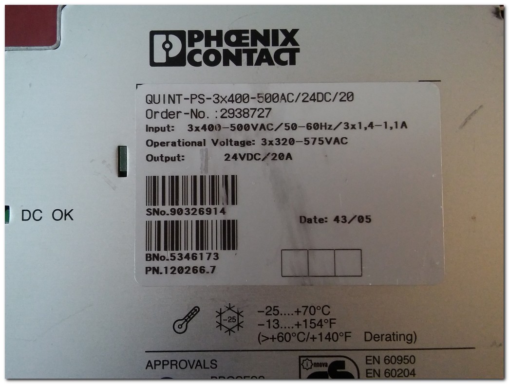 PHOENIX CONTACT QUINT-PS-3X400-500AC-24DC-20 2938727 24VDC 20A GÜÇ KAYNAĞI QUINT POWER 20A 24VDC POWER SUPPLY