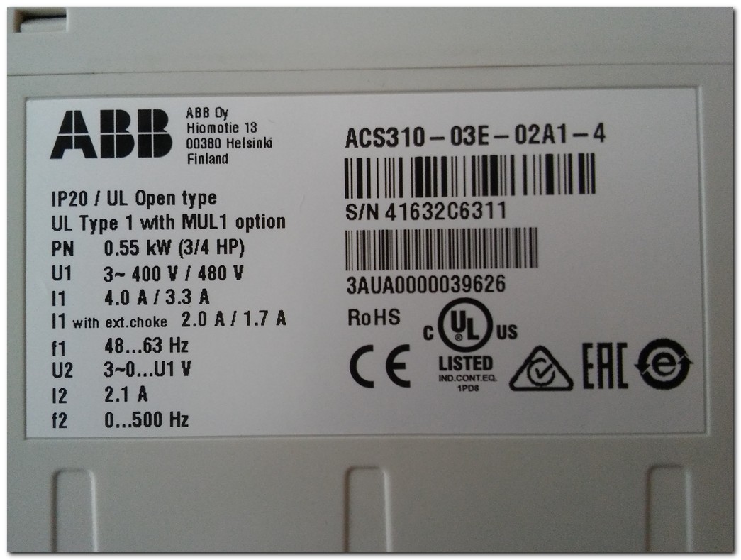 ABB ACS310-03E-02A1-4 0,55 KW SÜRÜCÜ ACS310 0,55KW INVERTER DRIVER
