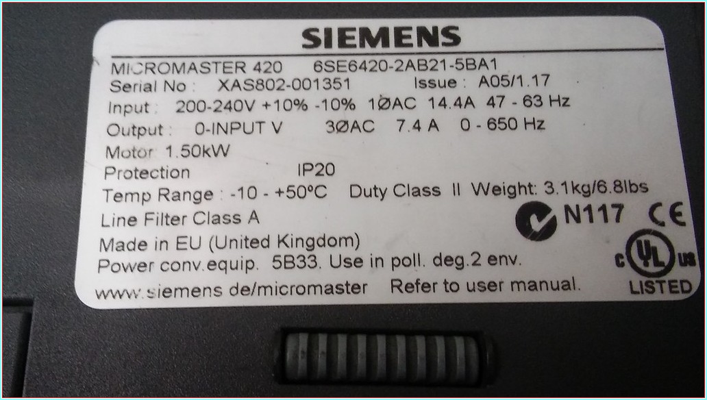 SIEMENS 6SE6420-2AB21-5BA1 1,5 KW 7,4A MICROMASTER 420 SÜRÜCÜ