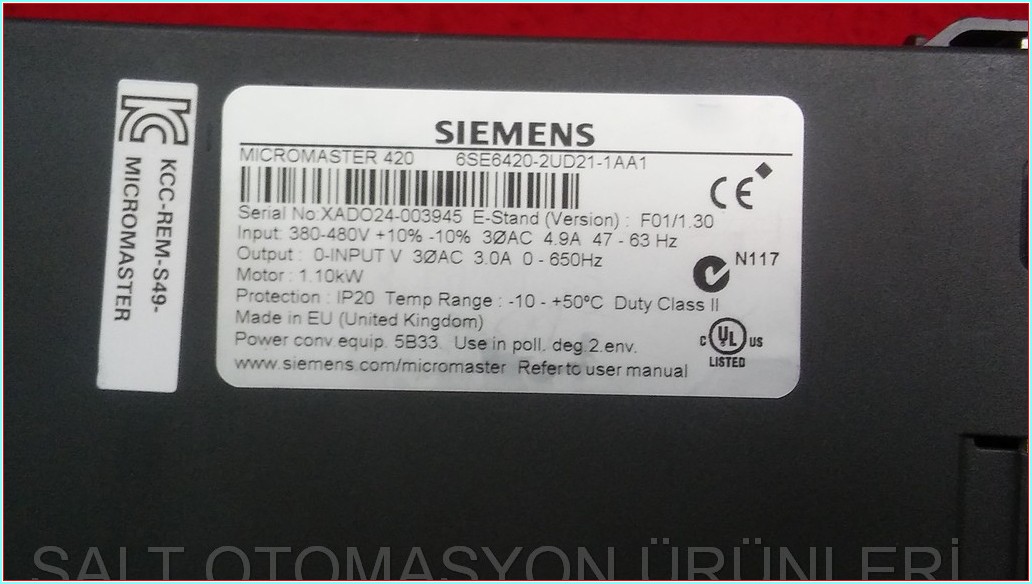 SIEMENS 6SE6420-2UD21-1AA1 MICROMASTER 420 1,1KW INPUT 380V SÜRÜCÜ
