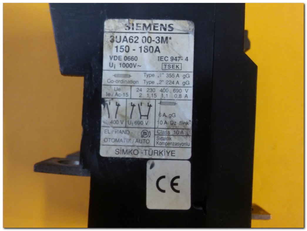 SIEMENS 3UA62 00-3M 150-180A TERMİK MOTOR KORUMA
