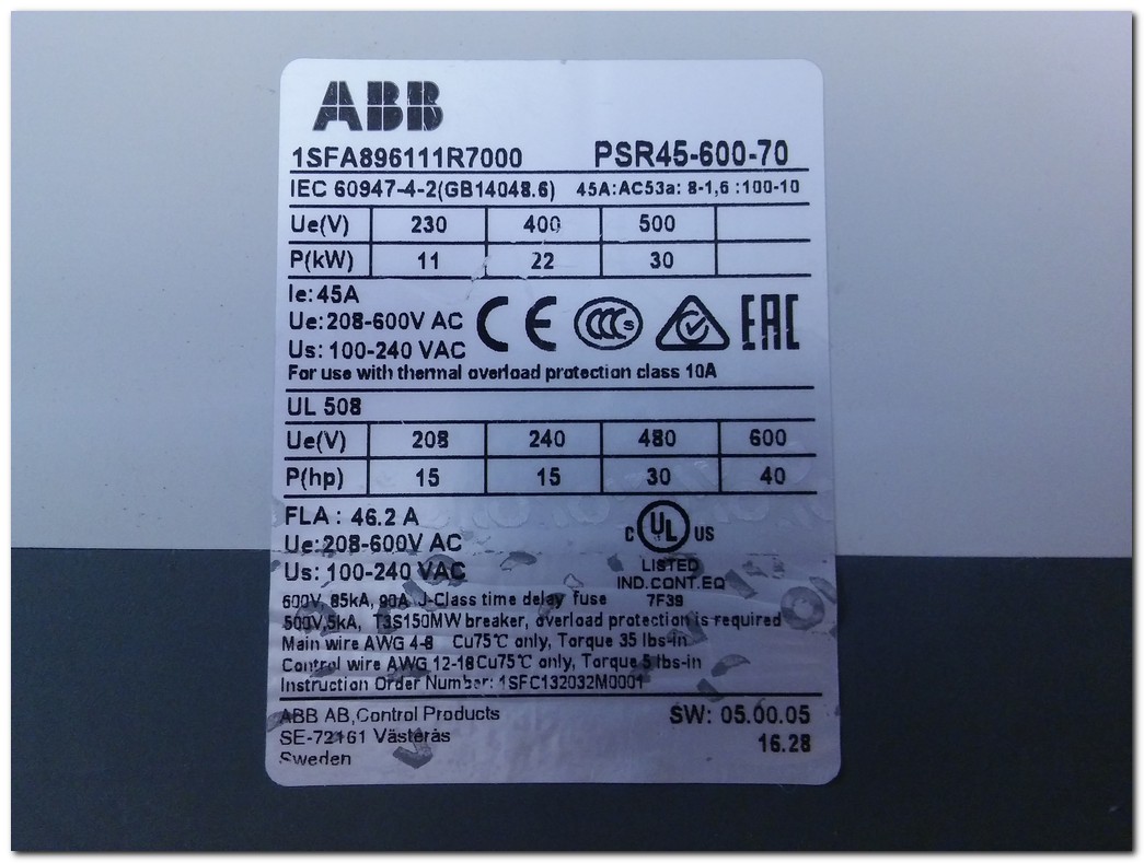 ABB PSR45-600-70 22KW SOFT STARTER 22 KW YUMUŞAK YOL VERME