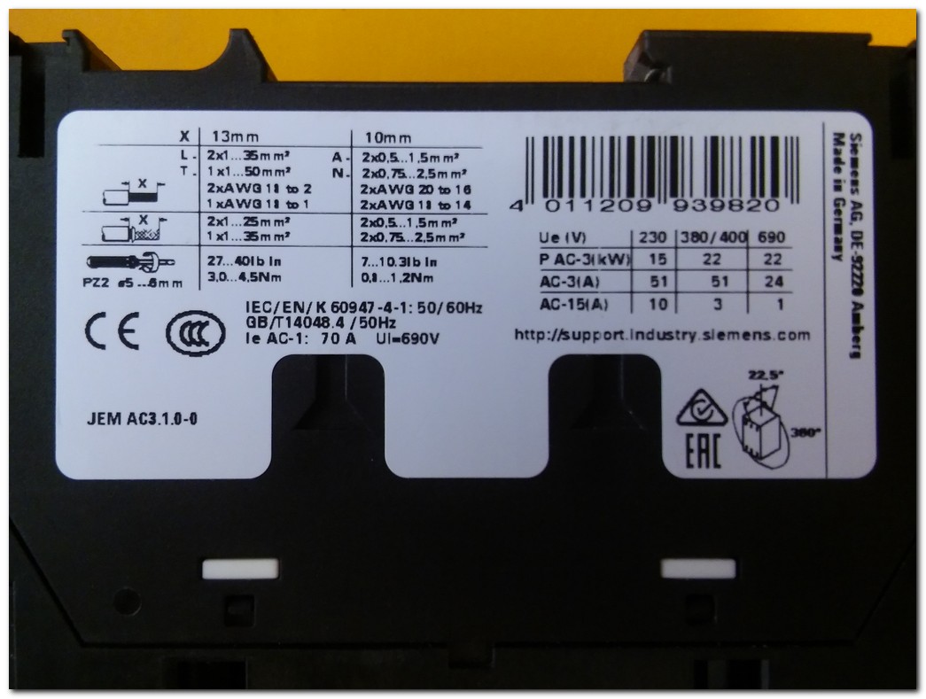SIEMENS 3RT2036-1AP00 SIFIR KUTULU SIRIUS 22KW KONTAKTÖR