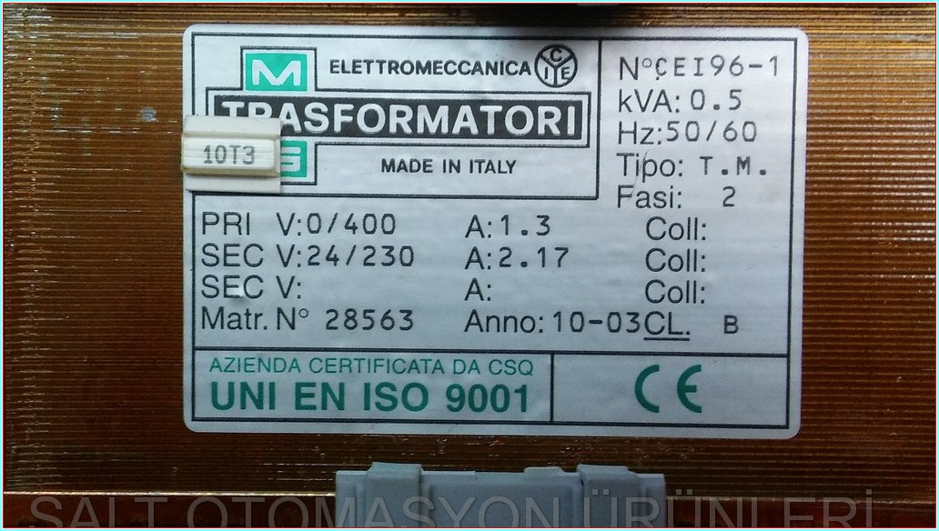 ELETTROMECCANICA TRASFORMATORI 28563 CEI96-1 TRASFORMATÖR