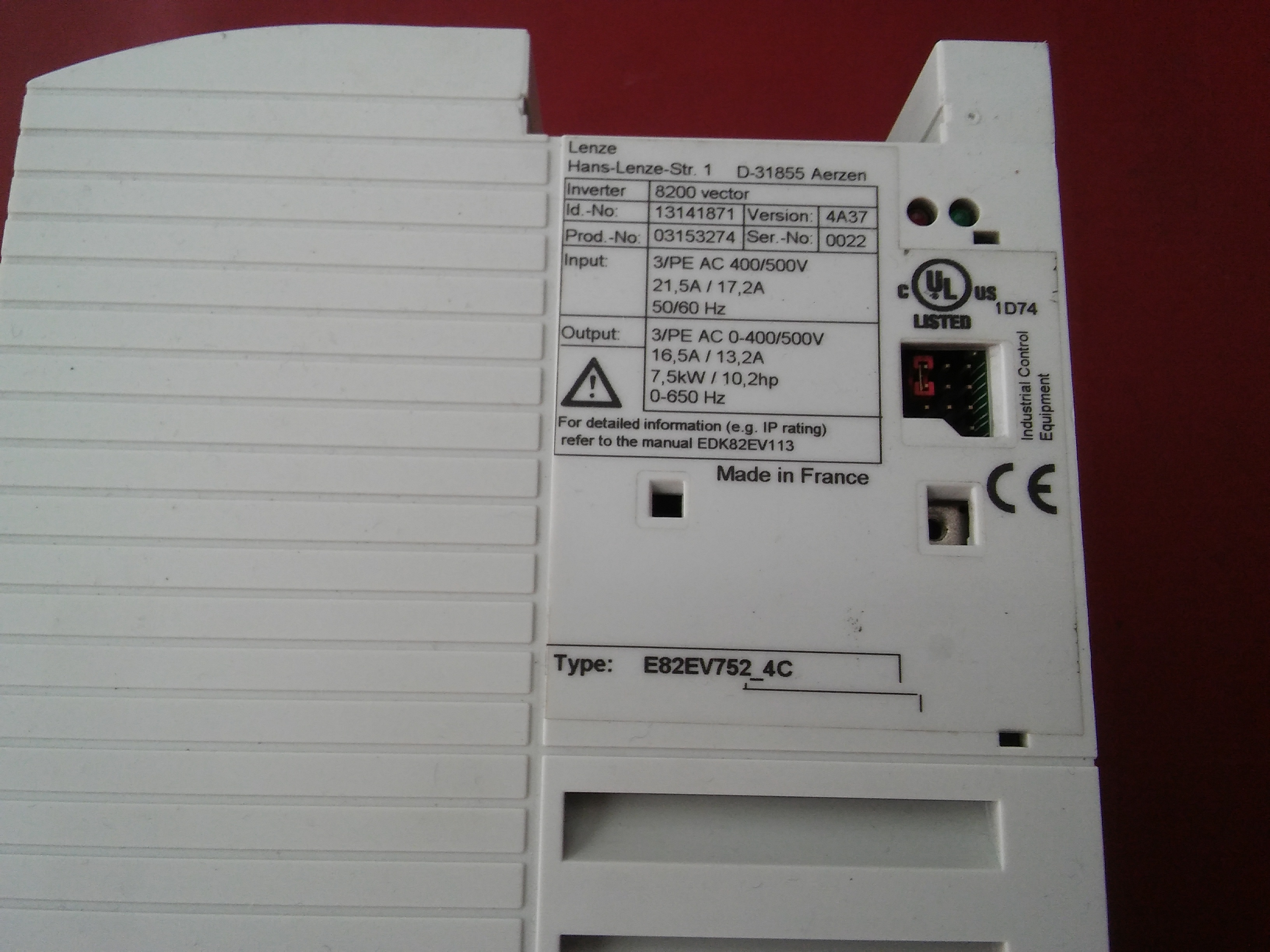 LENZE E82EV752_4C E82EV752-4C D-31855 AERZEN 8200 7,5KW VECTOR SÜRÜCÜ