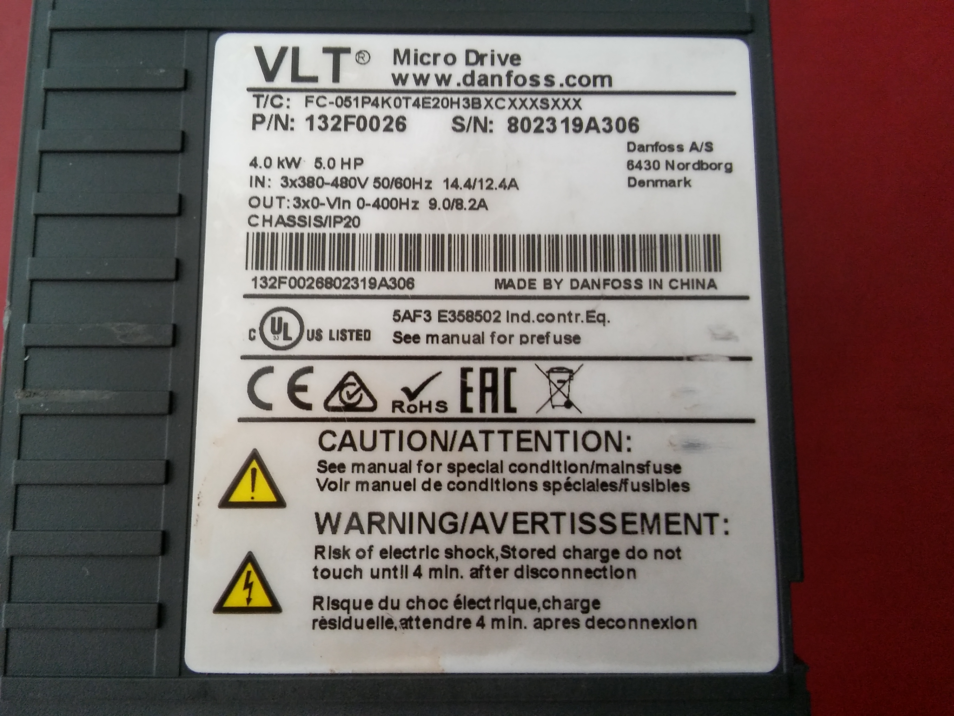 DANFOSS FC-051P4K0T4E20H3B  132F0026 MİCRO DRİVE 4 KW SÜRÜCÜ