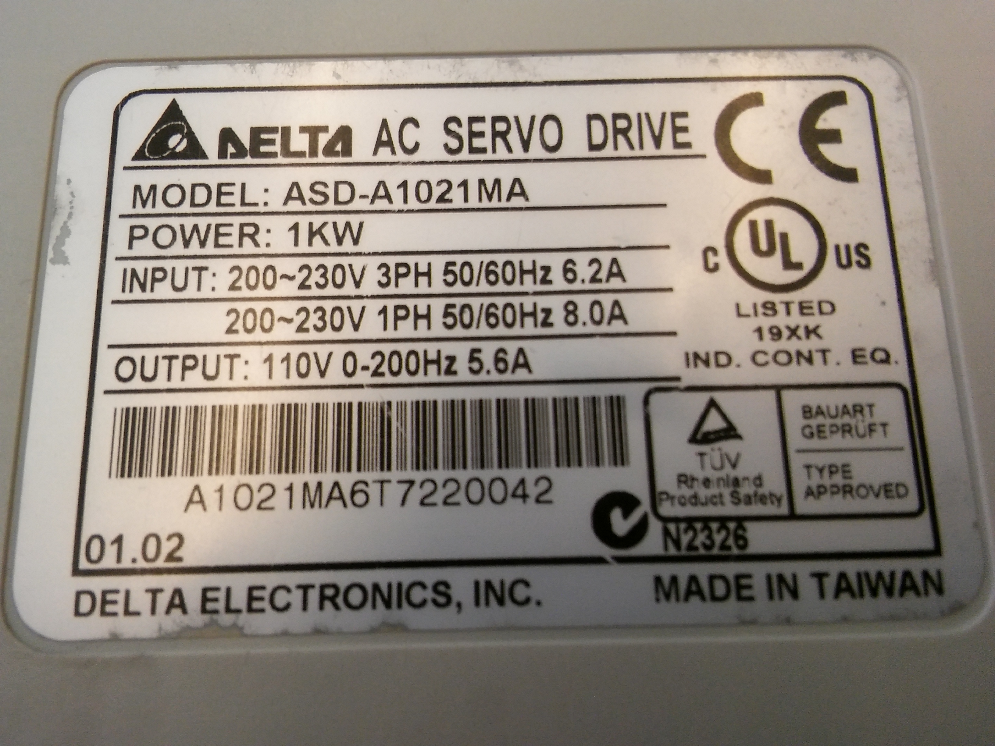 DELTA ASD-A1021MA 1KW AC SERVO DRIVE SÜRRÜCÜ