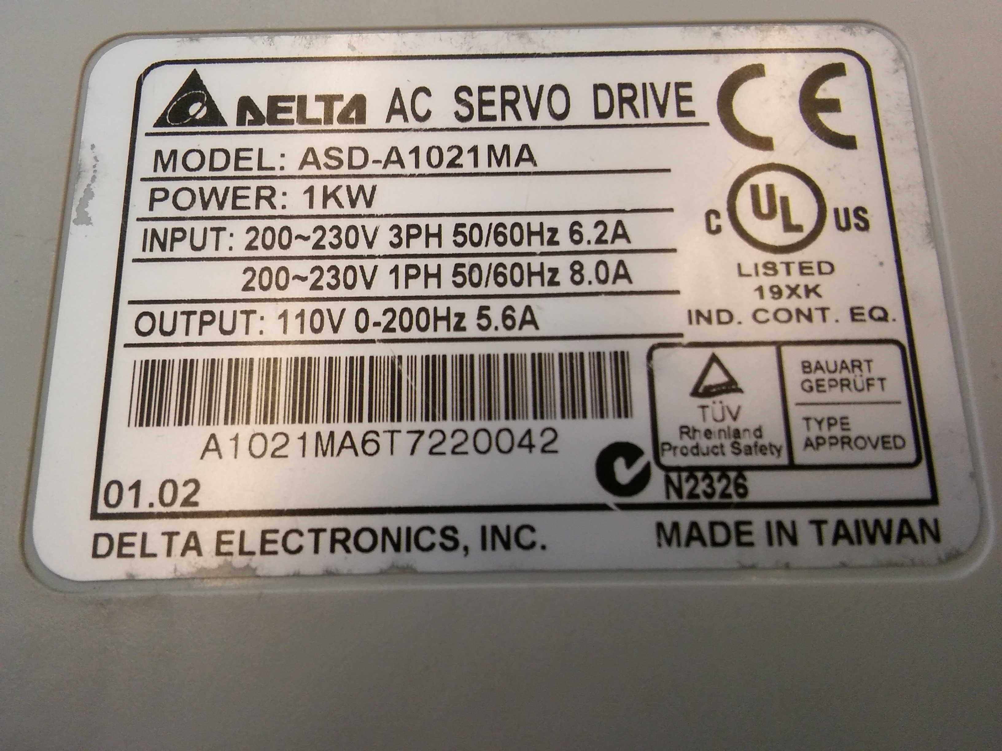 DELTA ASD-A1021MA 1KW AC SERVO DRIVE SÜRRÜCÜ