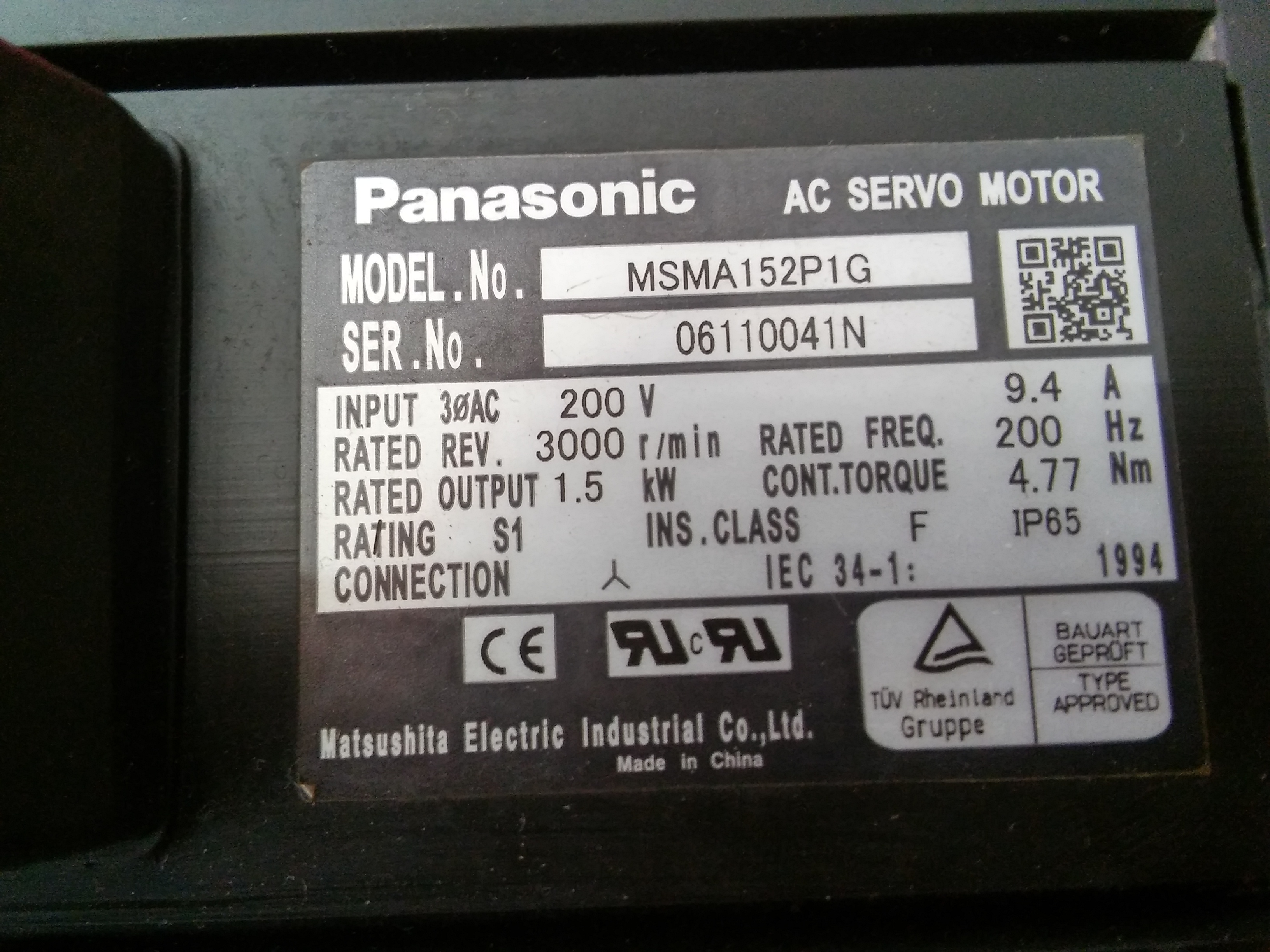 PANASONİC MSMA152P1G MSMA 1,5KW AC SERVO MOTOR