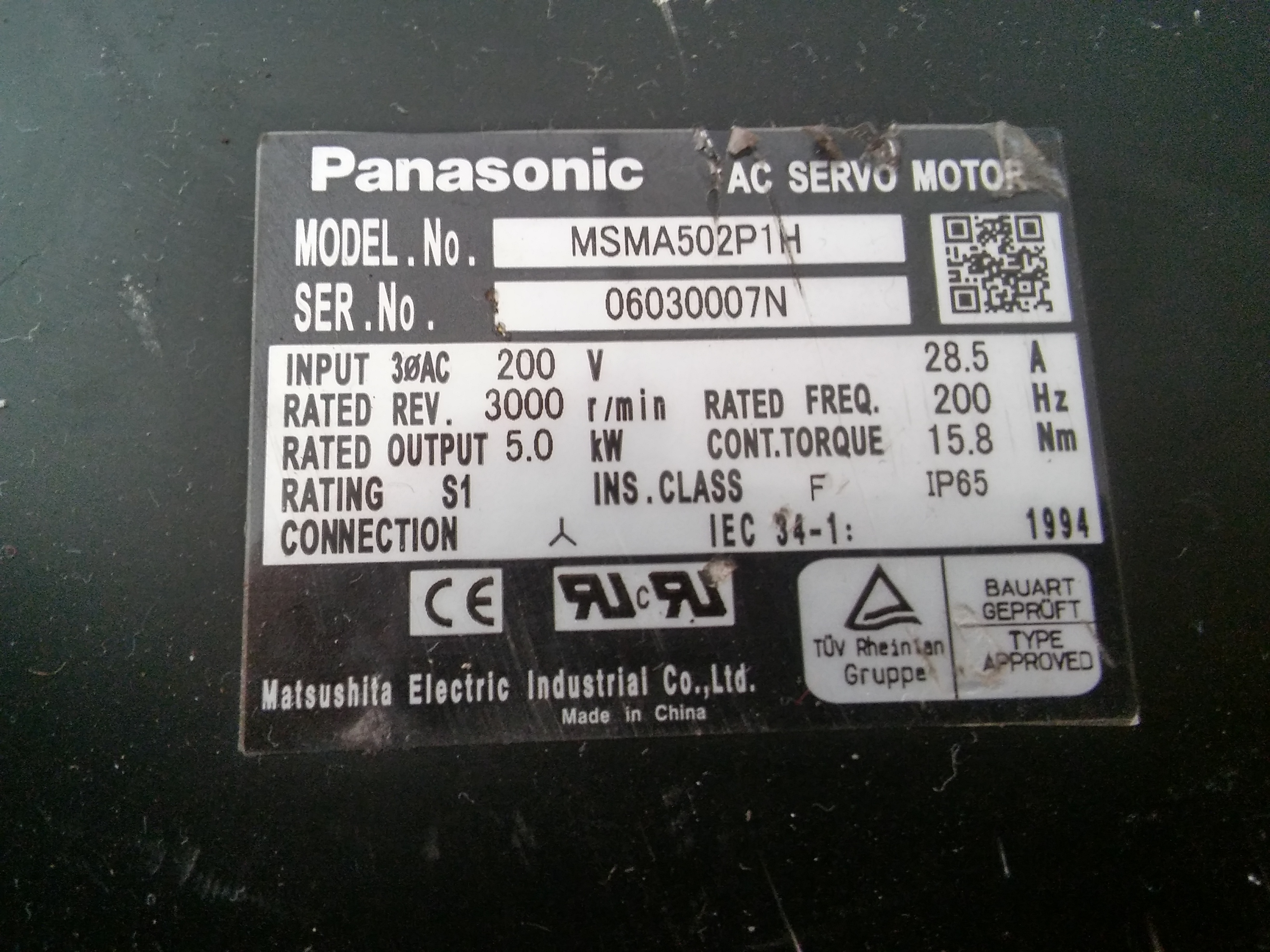 PANASONİC MSMA502P1 MSMA502P1H 5,0KW AC SERVO MOTOR