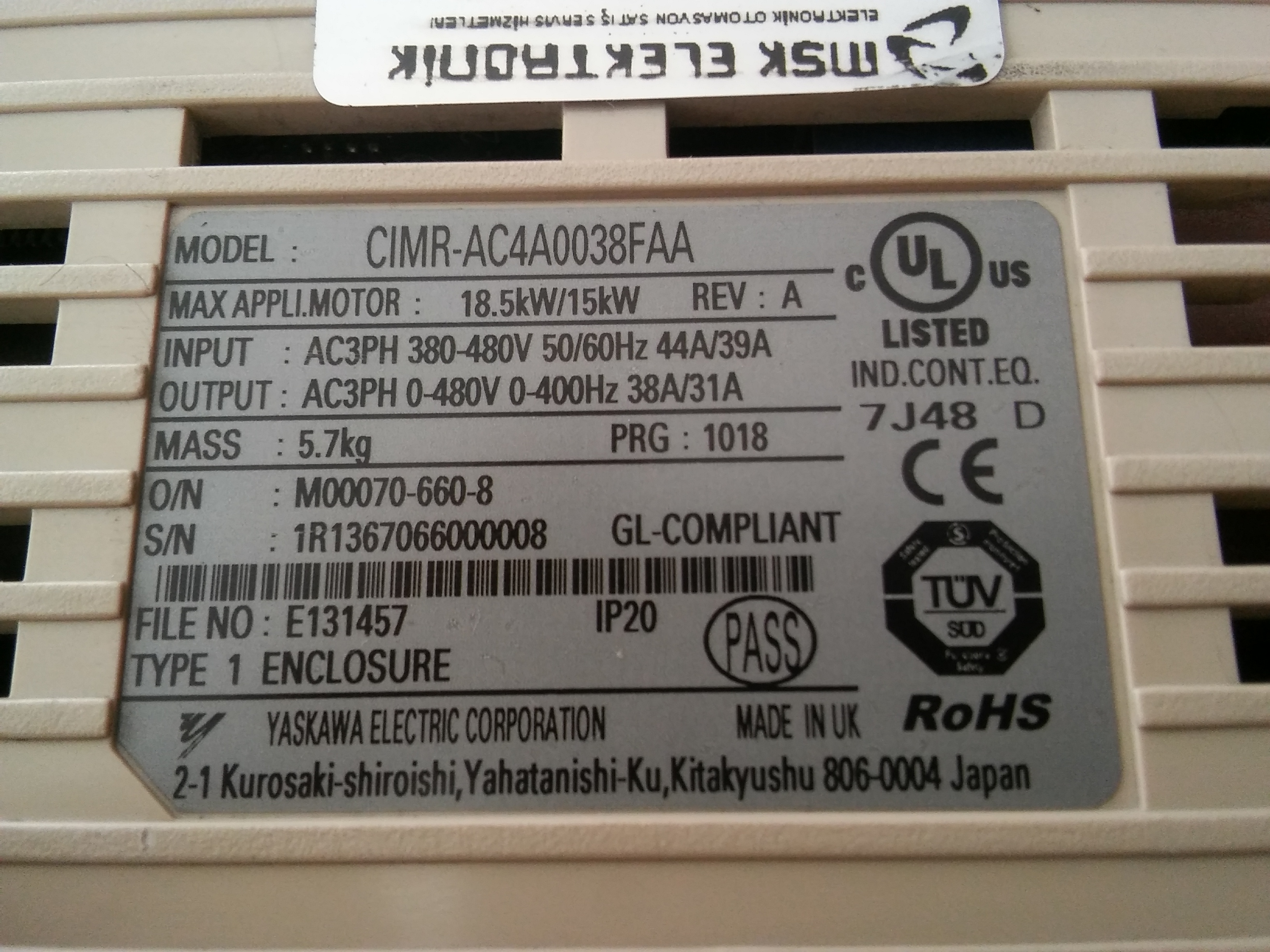 CIMR-AC4A0038FAA YASKAWA