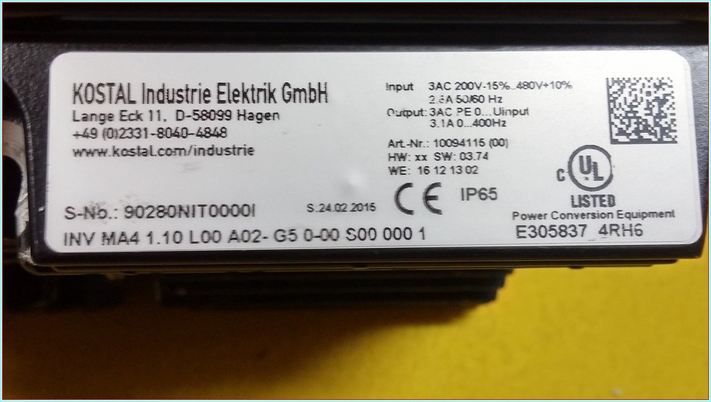 INVEOR KOSTAL 10094115 (00) INV MA4 1.10 L00 A02- G5 0-00 S00 000 1 E305837 4RH6 MOTOR KLEMENS KAPAĞINA TAKILABİLEN SÜRÜCÜ