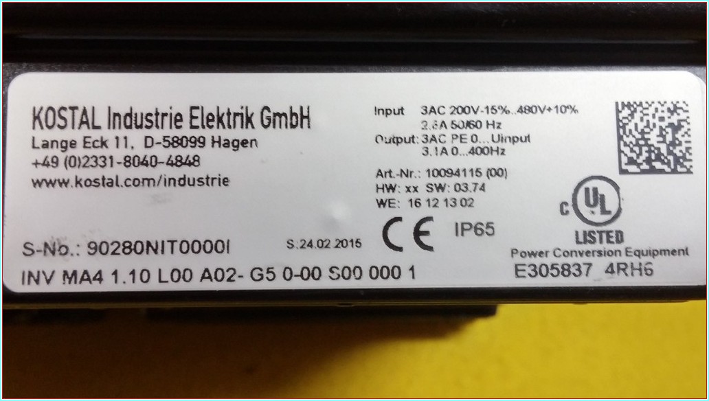 INVEOR KOSTAL 10094115 (00) INV MA4 1.10 L00 A02- G5 0-00 S00 000 1 E305837 4RH6 MOTOR KLEMENS KAPAĞINA TAKILABİLEN SÜRÜCÜ