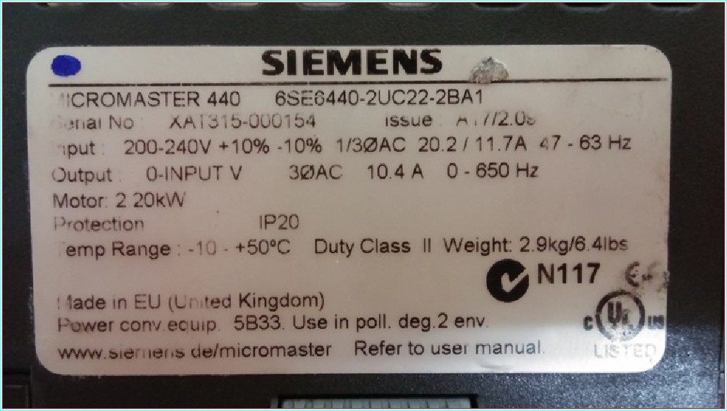 SIEMENS MICROMASTER 440 6SE6440-2UC22-2BA1 2,20KW SÜRÜCÜ