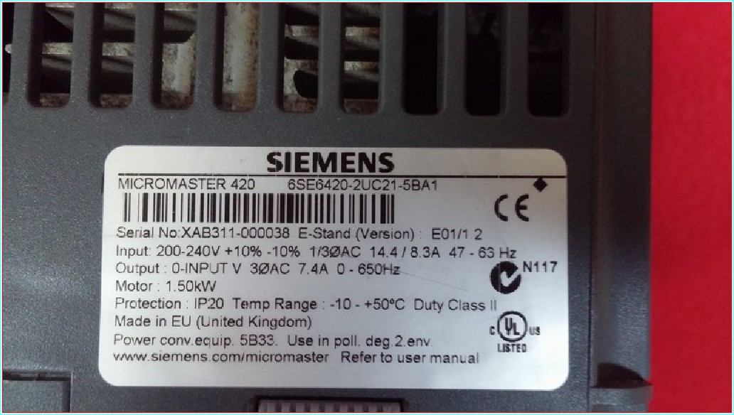 SIEMENS MICROMASTER 420 6SE6420-2UC21-5BA1 1,5KW 7,4A SÜRÜCÜ
