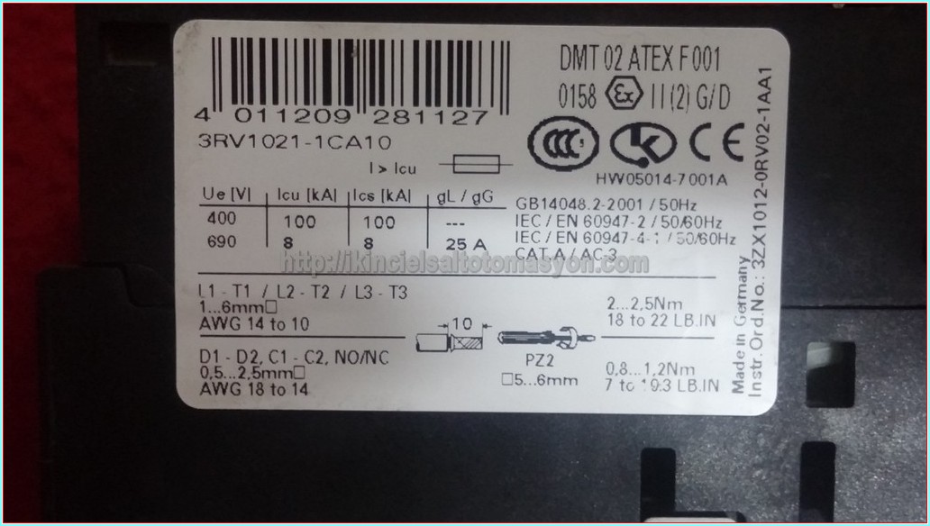 SIEMENS 3RV1021-1CA10 1,8-2,5A SIRIUS MOTOR KORUMA