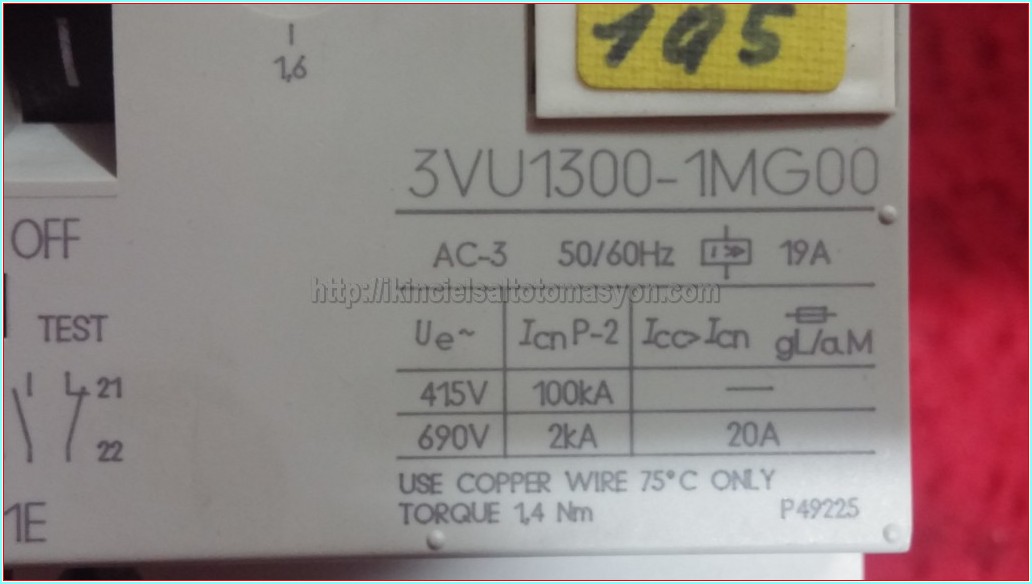 SIEMENS 3VU1300-1MG00 1-1,6 MOTOR KORUMA