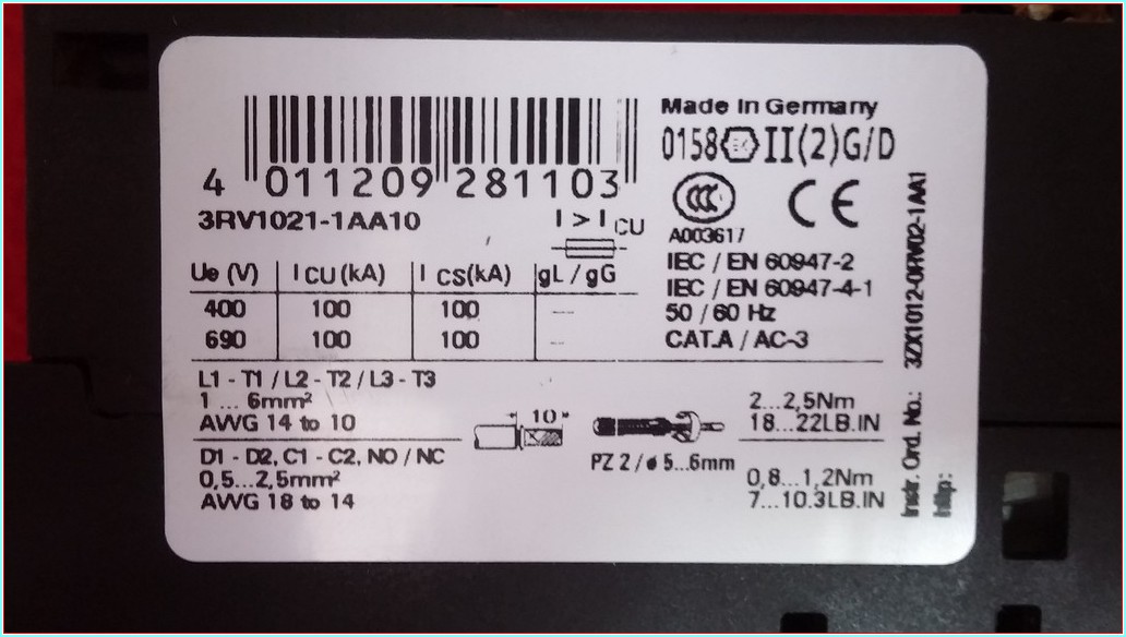 SIEMENS 3RV1021-1AA10 1,1-1,6A SIRIUS MOTOR KORUMA