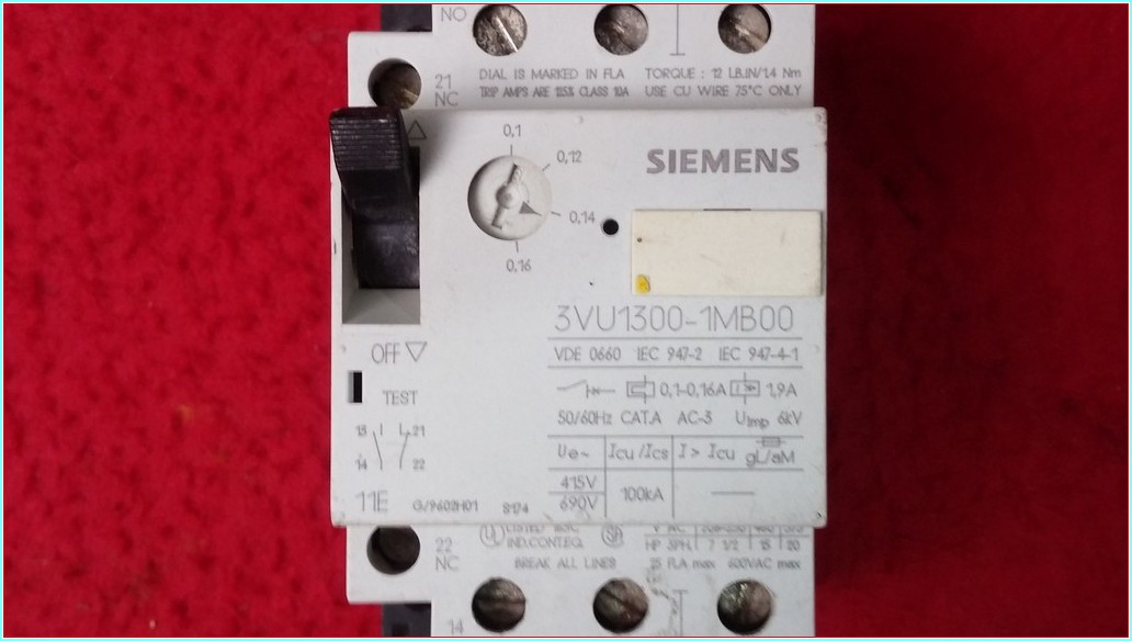 SIEMENS 3VU1300-1MB00 0,1-0,16A YARDIMCI KONTAKLI MOTOR KORUMA 