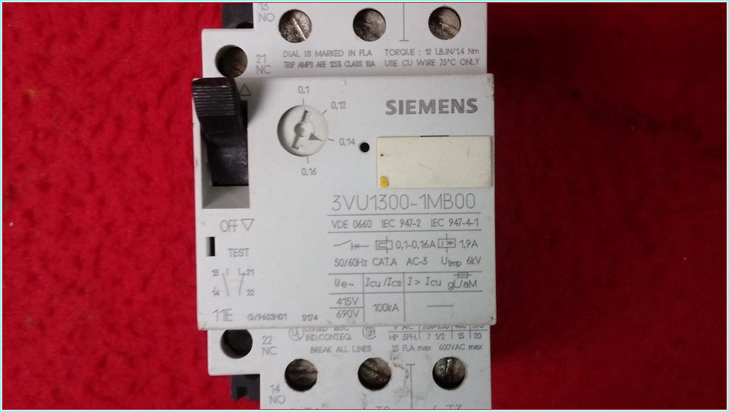 SIEMENS 3VU1300-1MB00 0,1-0,16A YARDIMCI KONTAKLI MOTOR KORUMA 