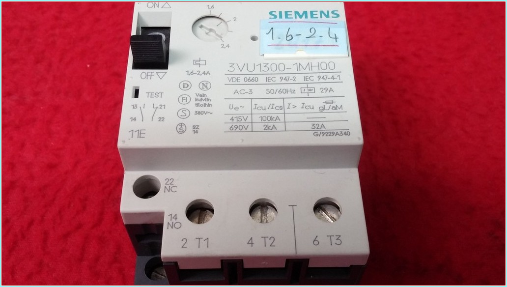 SIEMENS 3VU1300-1MH00 1,6-2,4A YARDIMCI KONTAKLI MOTOR KORUMA