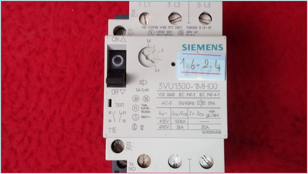 SIEMENS 3VU1300-1MH00 1,6-2,4A YARDIMCI KONTAKLI MOTOR KORUMA