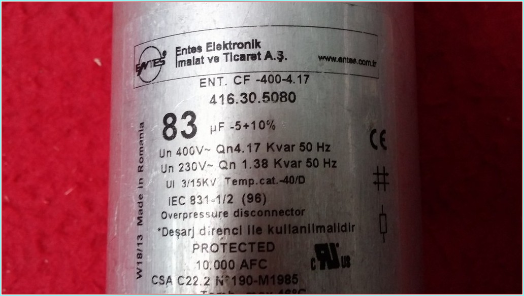 ENTES ENT CF-400-4,17 1,38 KVAR SIFIR KONDANSATÖR