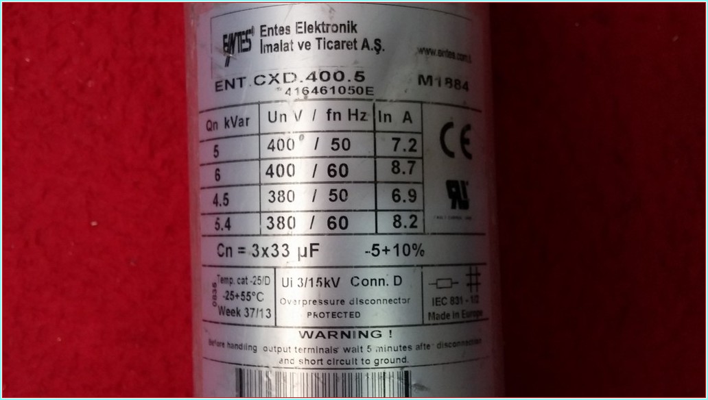 ENTES ENT CXD,400,5 5 KVAR KONDANSATÖR