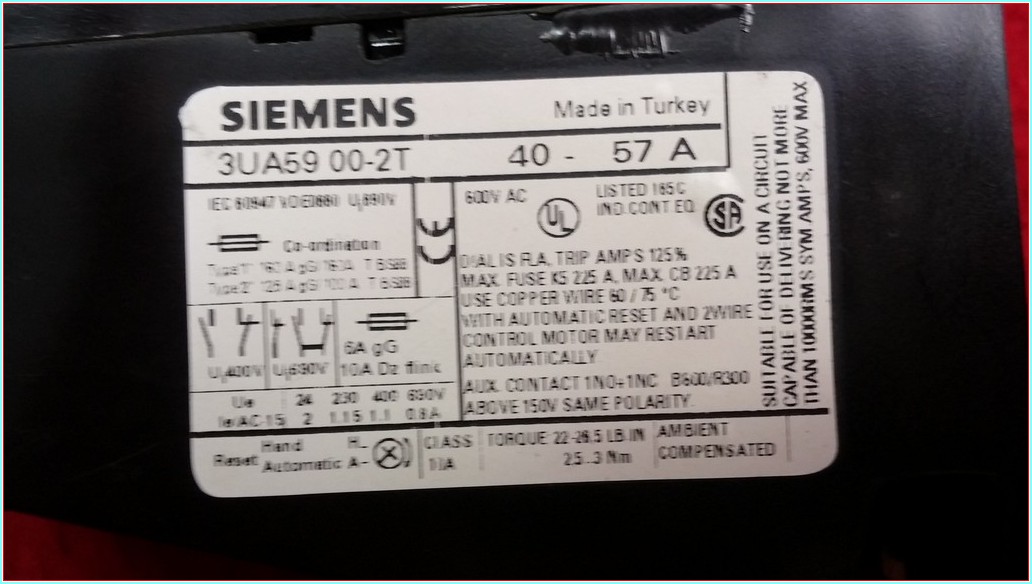 SIEMENS 3UA59 00-2T 40-57A TERMİK MOTOR KORUMA