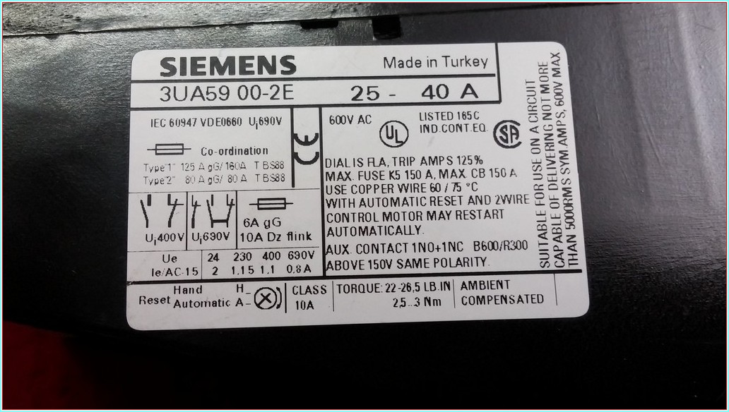 SIEMENS 3UA59 00-2E 25-40A TERMİK MOTOR KORUMA