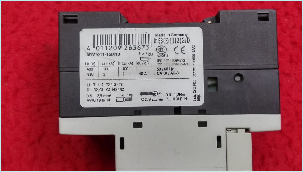 SIEMENS 3RV1011-1GA10 4,5-6,3A ŞARTEL TİPİ MOTOR KORUMA