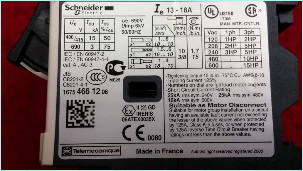 SCHNEİDER GV2ME20 SIFIR KUTULU 13-18A MOTOR DEVRE KESİCİ TERMİK