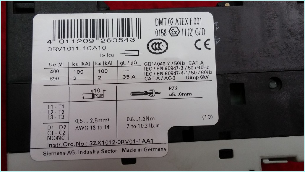 SIEMENS 3RV1011-1CA10 1,8-2,5A ŞARTEL TİPİ MOTOR KORUMA