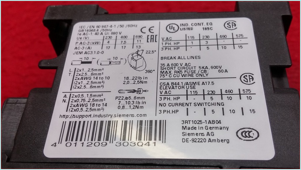 SIEMENS 3RT1025-1AB04 7,5 KW SIFIR KUTULU KONTAKTÖR