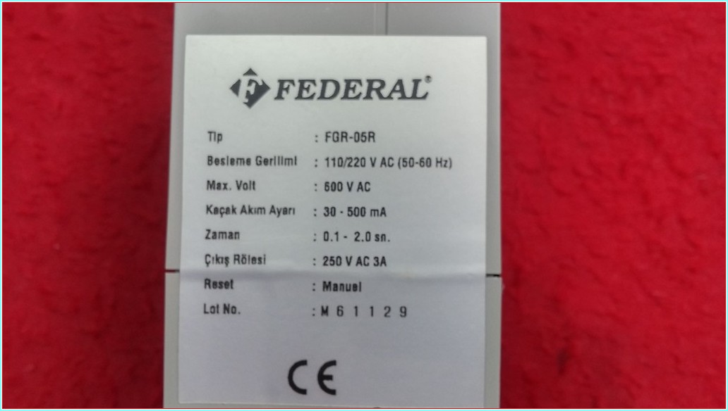 FEDERAL FGR05R TOPRAK KAÇAK AKIM ALGILAMA RÖLESİ