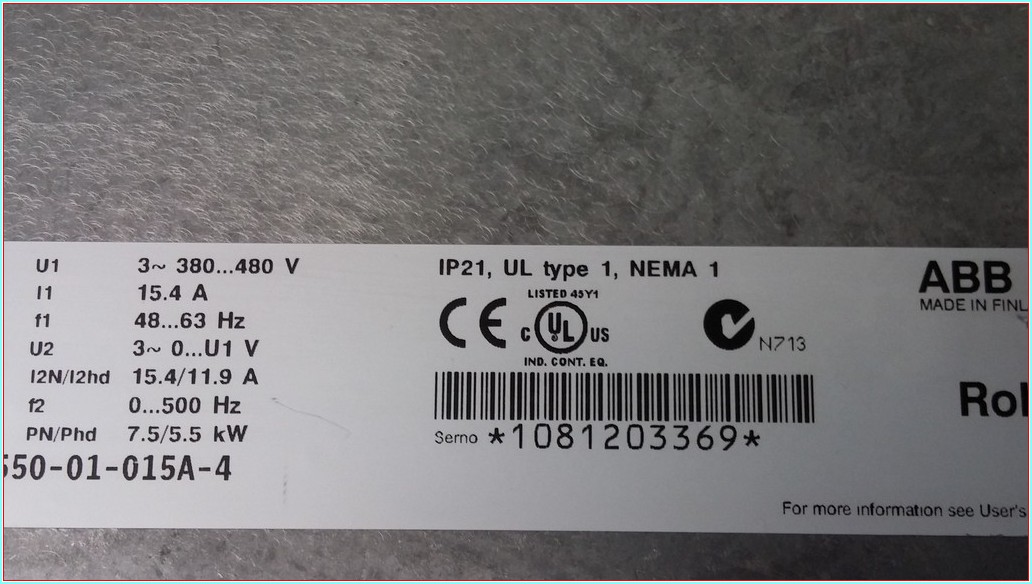 ABB ACS550-01-015A-4 ACS550 7,5 KW 15,4A SÜRÜCÜ 7,5KW INVERTER DRIVE