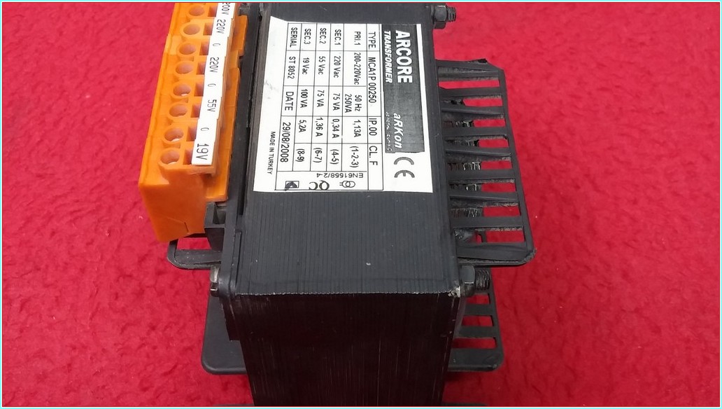 ARKON MCA1P 00250 INPUT 0-200-220CAC OUTPUT 220-55-19VAC CIKIŞ ARCORE TRANSFORMER GÜÇ KAYNAĞI