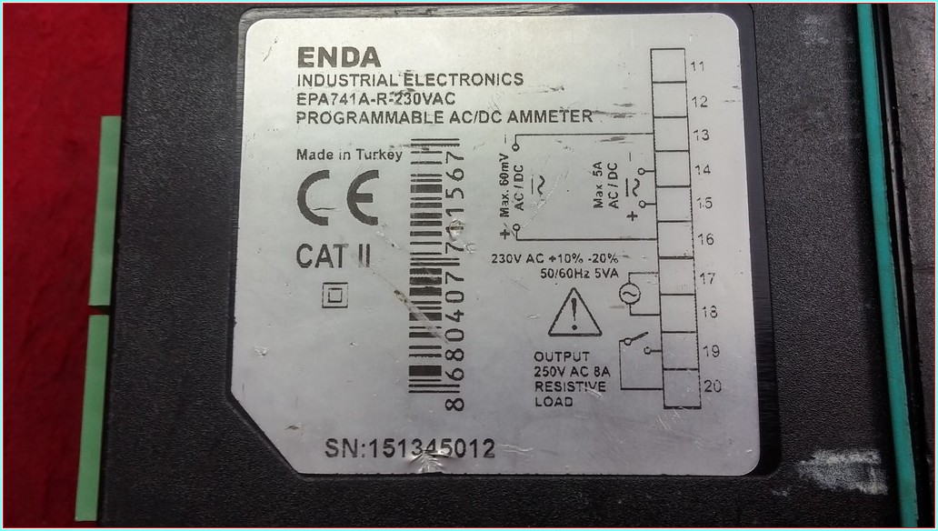 ENDA EPA741A-R-230VAC PROGRAMMABLE AC-DC AMMETER AMPERMETRE