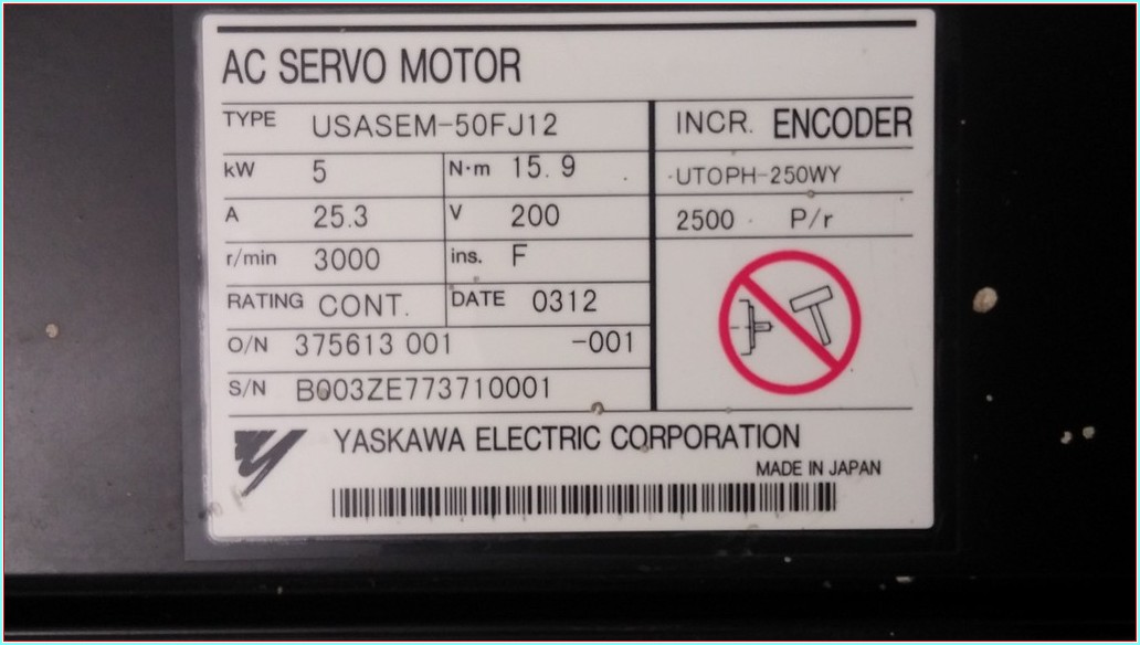 YASKAWA USASEM-50FJ12 5KW SIFIR SERVO MOTOR