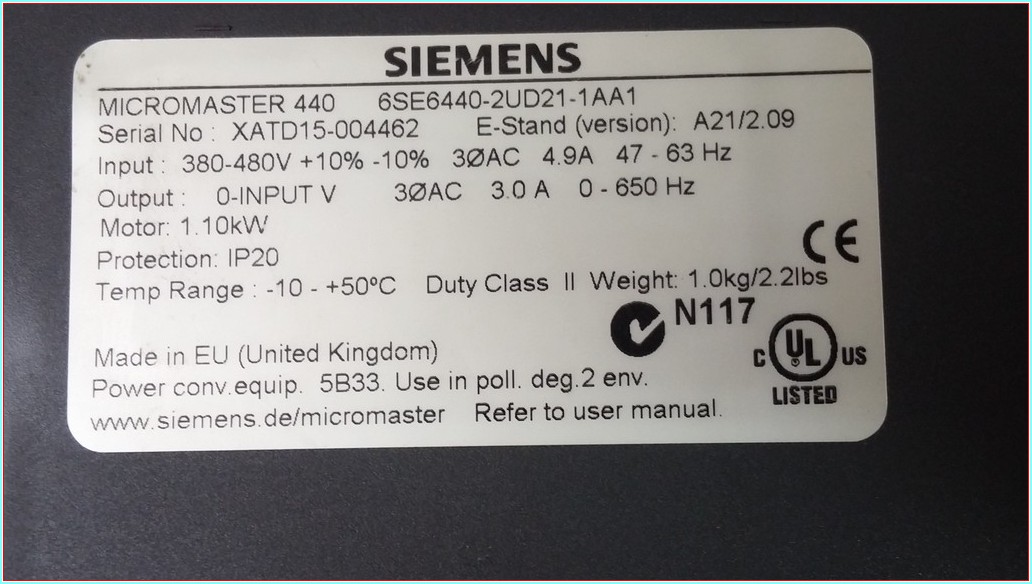 SIEMENS 6SE6440-2UD21-1AA1 1,1KW 380V MICROMASTER 440 SÜRÜCÜ