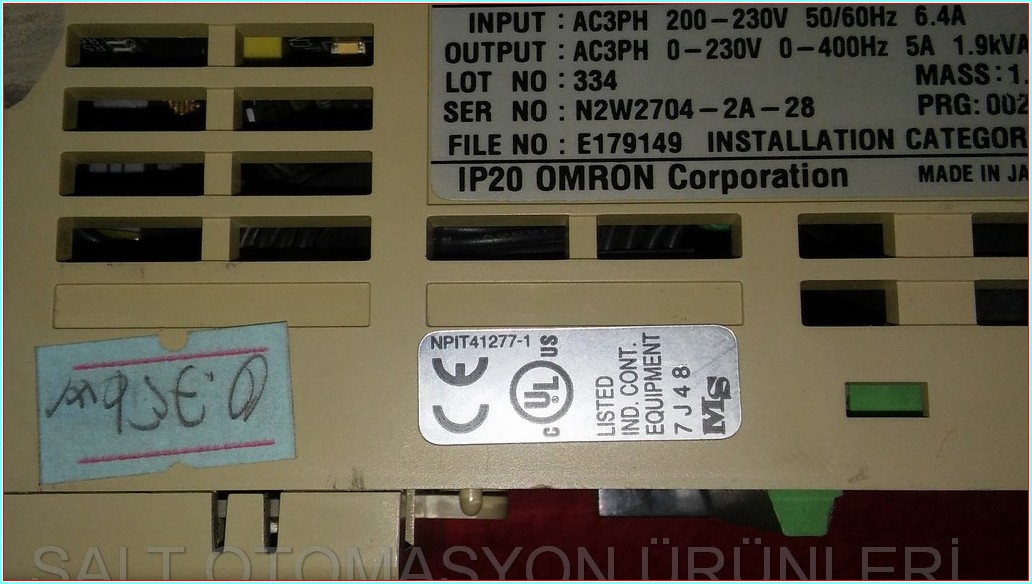 OMRON 3G3MV-A2007 1,9KVA 0,75KW SÜRÜCÜ HIZ KONTROL DRIVER