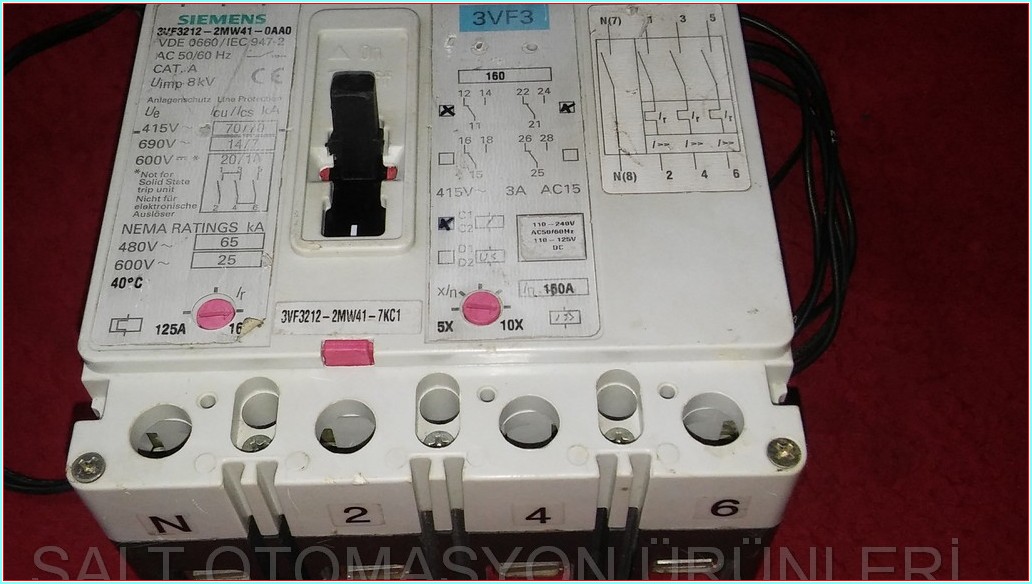 SIEMENS 3VF3 3VF3212-2MW41-0AA0 3VF3212-2MW41-7KC1 160A 4 KUTUPLU AÇTIRMA BOBİNLİ AÇIK KAPALI KONTAKLI TMŞ DEVRE KESİCİ ŞALTER