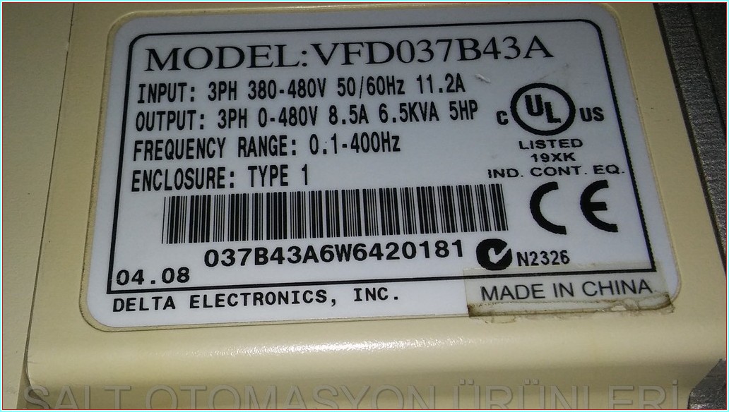 DELTA VFD037B43A  3,7KW 5HP 460V DELTA VFD-B SÜRÜCÜ HIZ KONTROL DRIVER