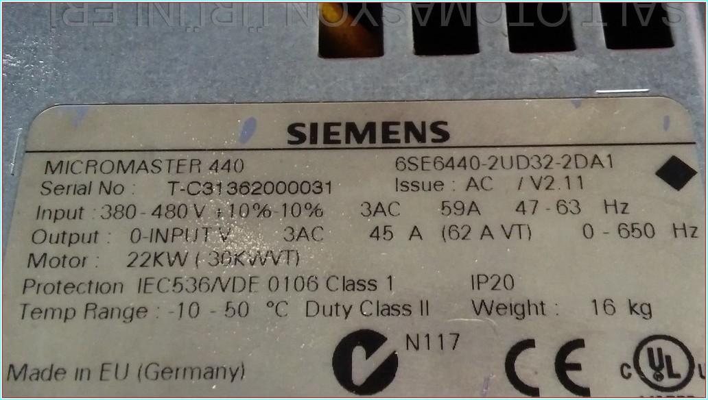 SIEMENS 6SE6440-2UD32-2DA1 MICROMASTER 440 22-30KW 62A SÜRÜCÜ
