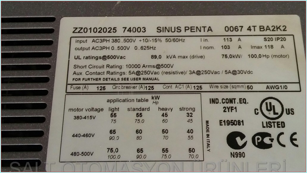 SANTERNO SINUS PENTA 0067 4T BA2K2 75,0 KW SÜRÜCÜ HIZ KONTROL DRIVER